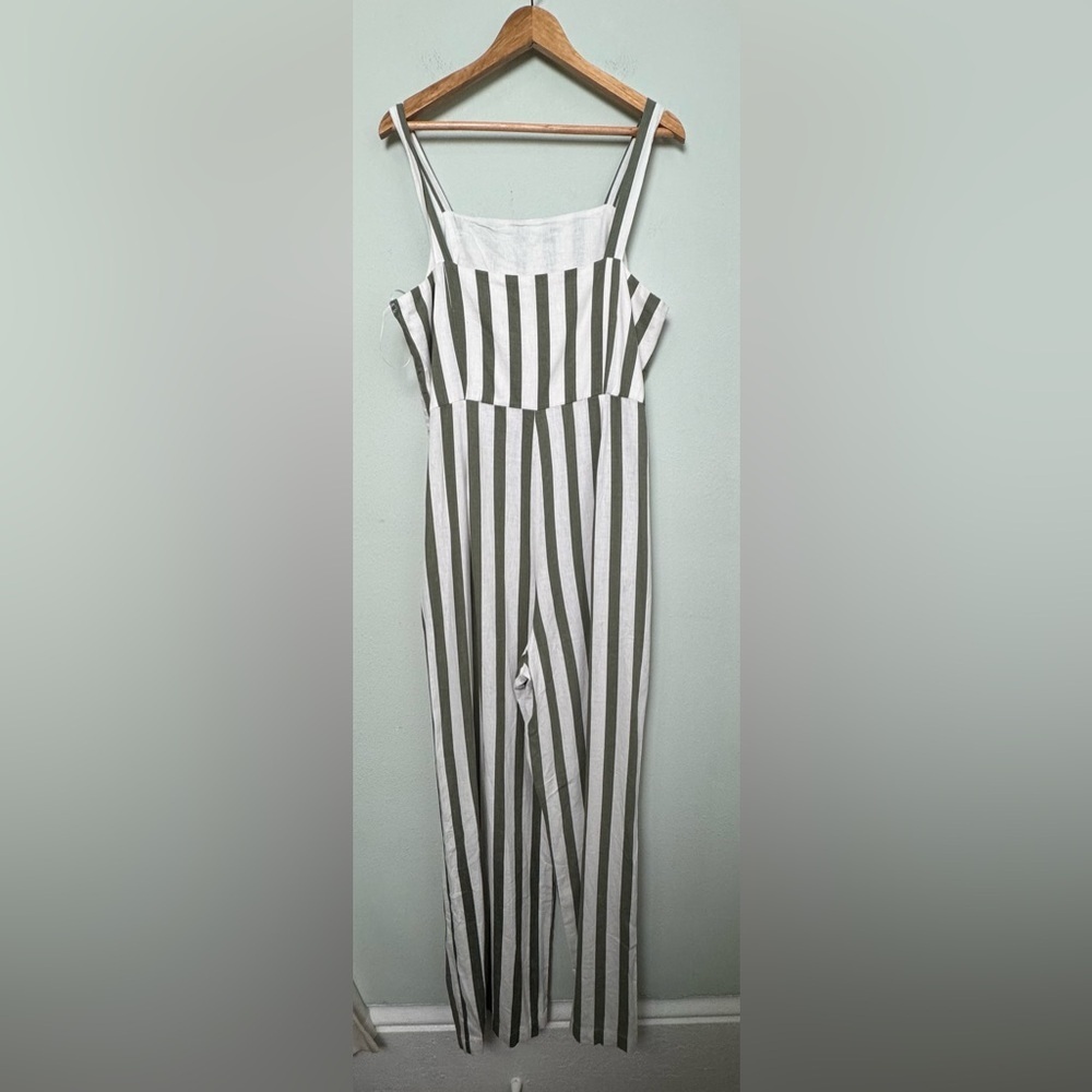 NWT C&C California Linen Blend Striped Jumpsuit Green & White Large‎ 89r01027t - Picture 9 of 16
